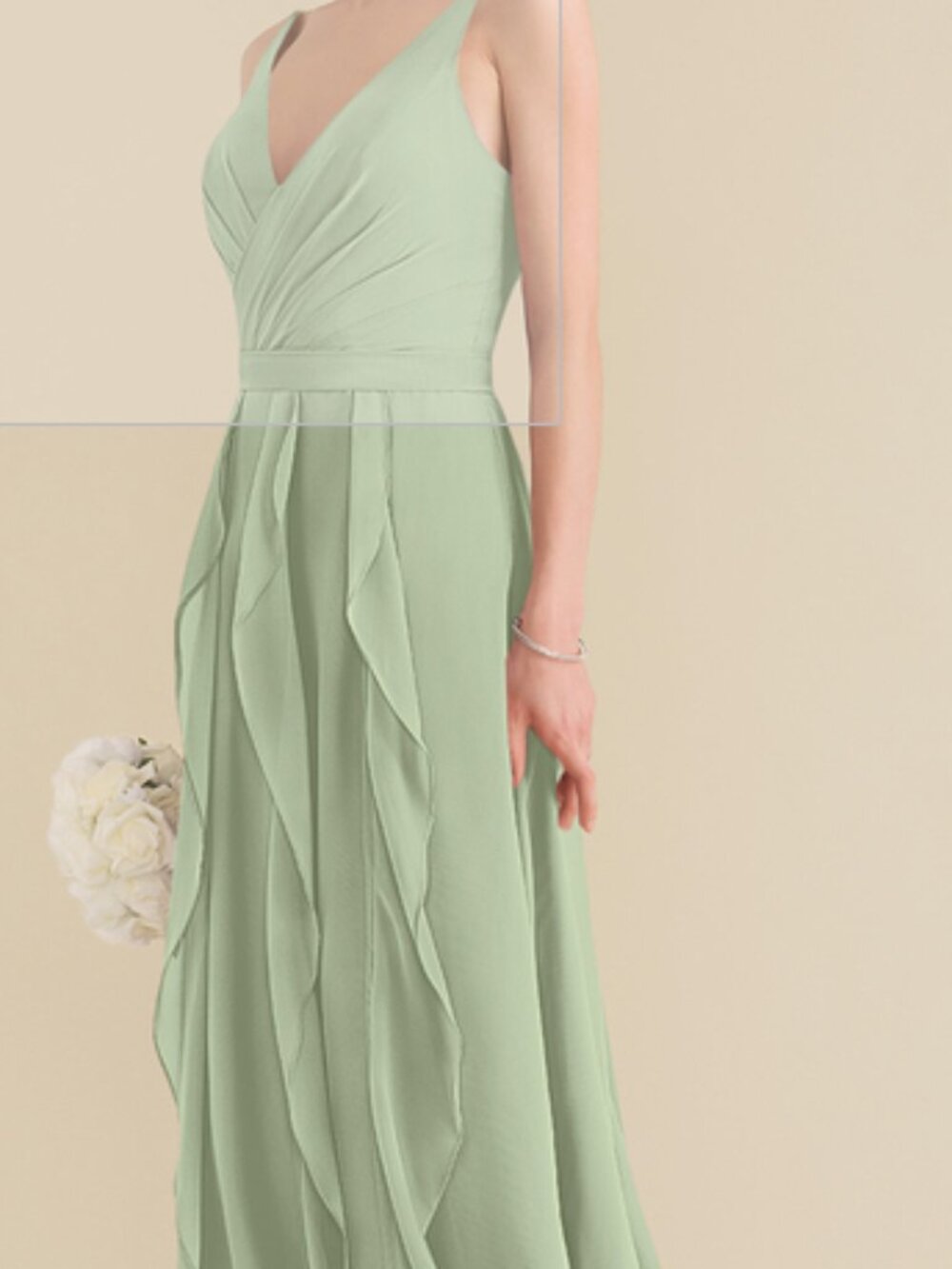 JJs House Sage Green Chiffon Ruffle Maxi Dress - Spaghetti Straps